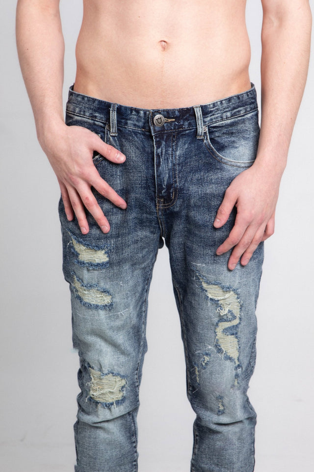 A401 DARK FADED DISTRESSED SKINNY JEANS - Wear with style