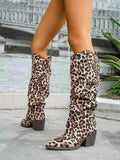 Cowboy Leopard Point Toe : Block Heels Boots