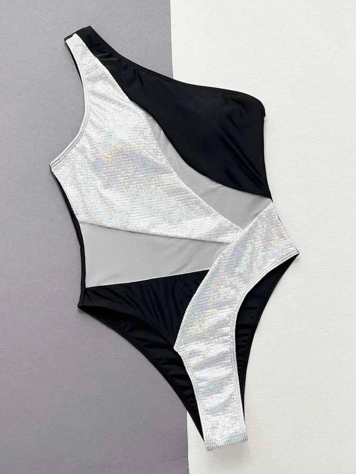 Stylish One-Piece Swimsuit with Contrast Panel Design