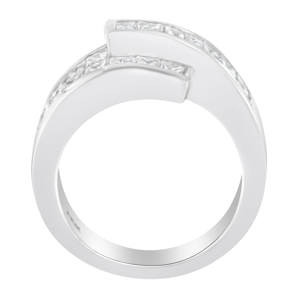 14K White Gold 2.0 Cttw Channel-Set Princess and Baguette-Cut Diamond Bypass Ring Band (G-H Color, SI1-SI2 Clarity) - Ring Size 6.5