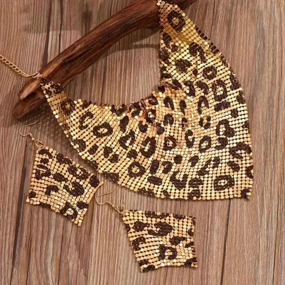 Leopard Necklace and Earrings Jewelry Set