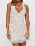 Floral Lace Halter Deep V-Neck : Bodycon Dress