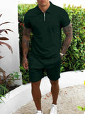 Men's Plus Size Collared Neck Outfits with Full Size Top and Shorts Set