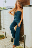 Spaghetti Strap Wide : Leg Denim Jumpsuit