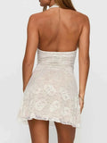 Floral Lace Halter Deep V-Neck : Bodycon Dress