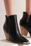 Beast Fashion Pointed : Metal-Tip Toe Block Heel Ankle Boots