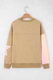 Rose Pink Star Patchwork Sweatshirt With Uneven Hem Design