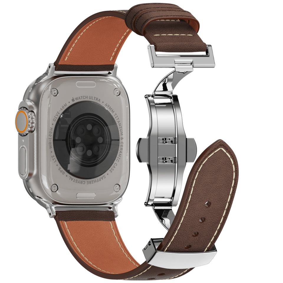 Affordable Genuine Leather Butterfly Buckle Band for Apple Watch - Wear with style
