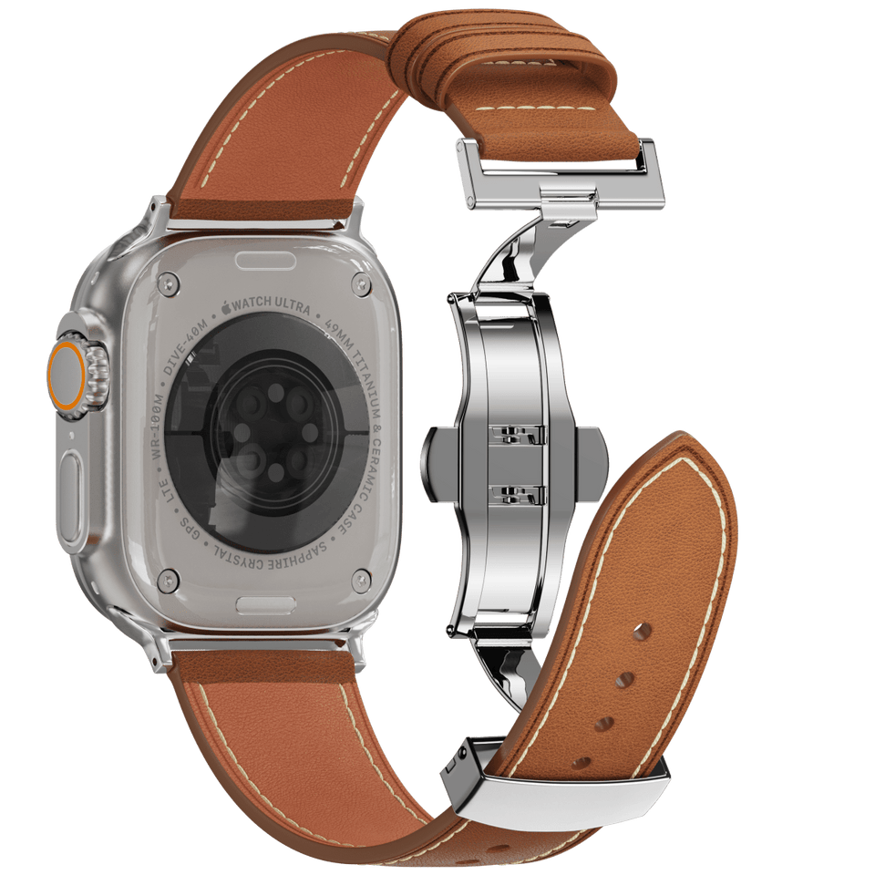 Affordable Genuine Leather Butterfly Buckle Band for Apple Watch - Wear with style