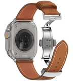 Affordable Genuine Leather Butterfly Buckle Band for Apple Watch - Wear with style