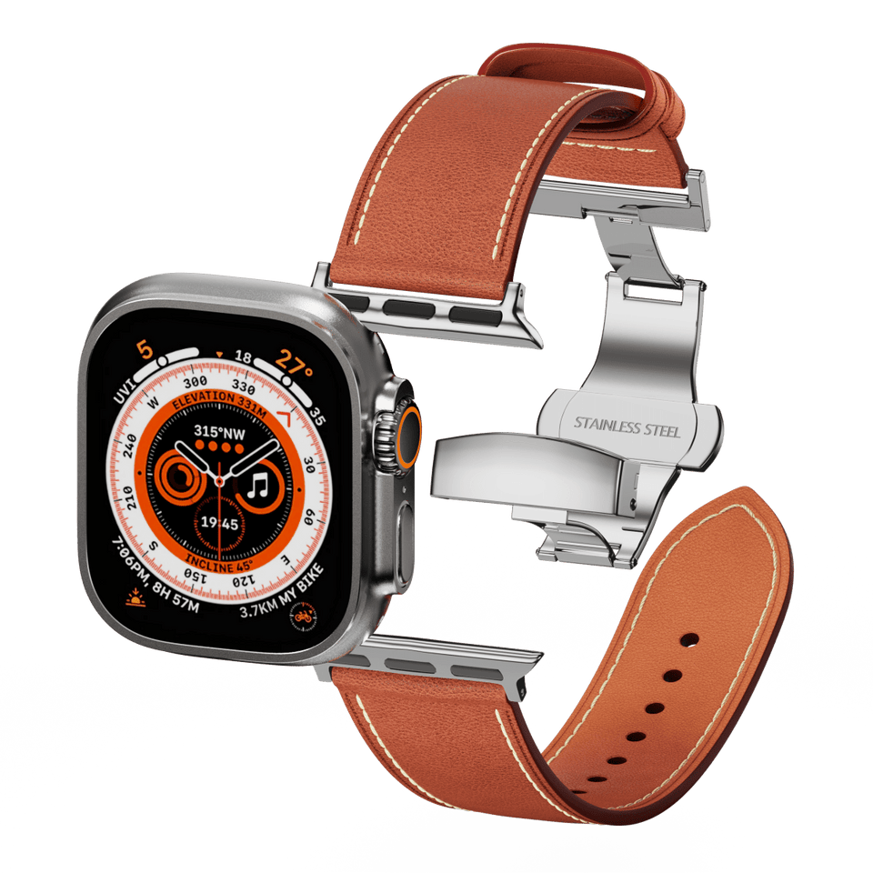 Affordable Genuine Leather Butterfly Buckle Band for Apple Watch - Wear with style