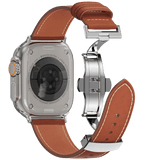 Affordable Genuine Leather Butterfly Buckle Band for Apple Watch - Wear with style