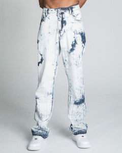 AJ01L - 1 DARK BLUE/WHITE TIE DYE THREAD LINE LOOSE JEANS - Wear with style