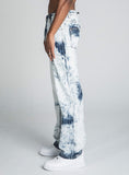 AJ01L - 1 DARK BLUE/WHITE TIE DYE THREAD LINE LOOSE JEANS - Wear with style
