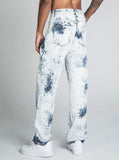 AJ01L - 1 DARK BLUE/WHITE TIE DYE THREAD LINE LOOSE JEANS - Wear with style