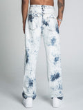 AJ01L - 1 DARK BLUE/WHITE TIE DYE THREAD LINE LOOSE JEANS - Wear with style