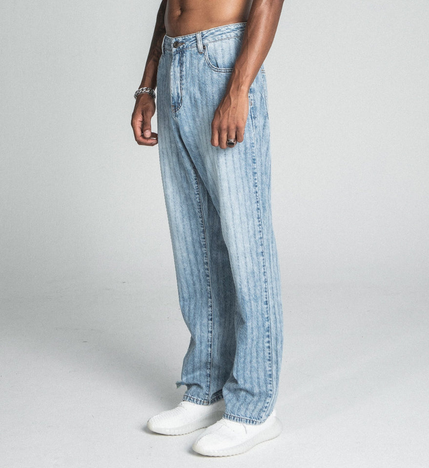 AJ01L - 2 CLASSIC BLUE THREAD LINE LOOSE JEANS - Wear with style