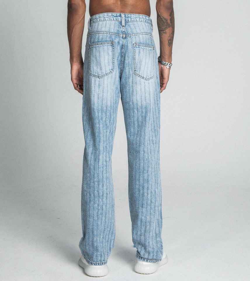AJ01L - 2 CLASSIC BLUE THREAD LINE LOOSE JEANS - Wear with style