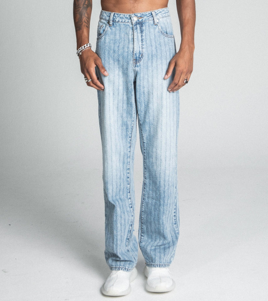 AJ01L - 2 CLASSIC BLUE THREAD LINE LOOSE JEANS - Wear with style