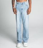 AJ01L - 2 CLASSIC BLUE THREAD LINE LOOSE JEANS - Wear with style