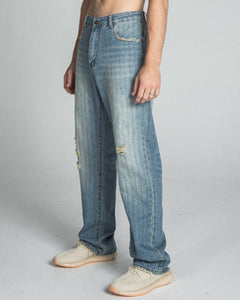 AJ02L RIPPED BLUE THREAD LOOSE JEANS - Wear with style