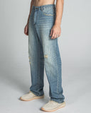 AJ02L RIPPED BLUE THREAD LOOSE JEANS - Wear with style