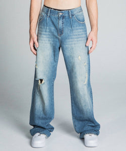 AJ09 - 3 CLASSIC BLUE LIGHTLY DISTRESSED BAGGY JEANS - Wear with style