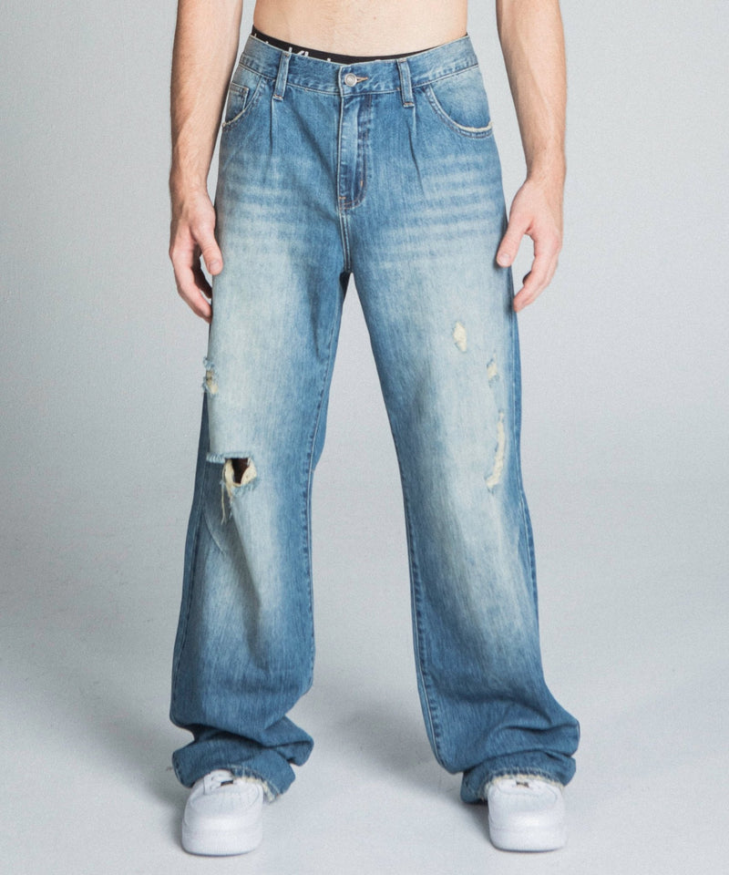 AJ09 - 3 CLASSIC BLUE LIGHTLY DISTRESSED BAGGY JEANS - Wear with style