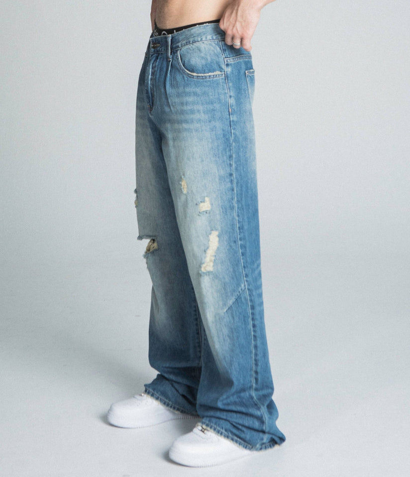 AJ09 - 3 CLASSIC BLUE LIGHTLY DISTRESSED BAGGY JEANS - Wear with style