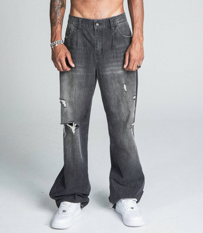 AJ09B - 2 BLACK DISTRESSED BAGGY JEANS - Wear with style