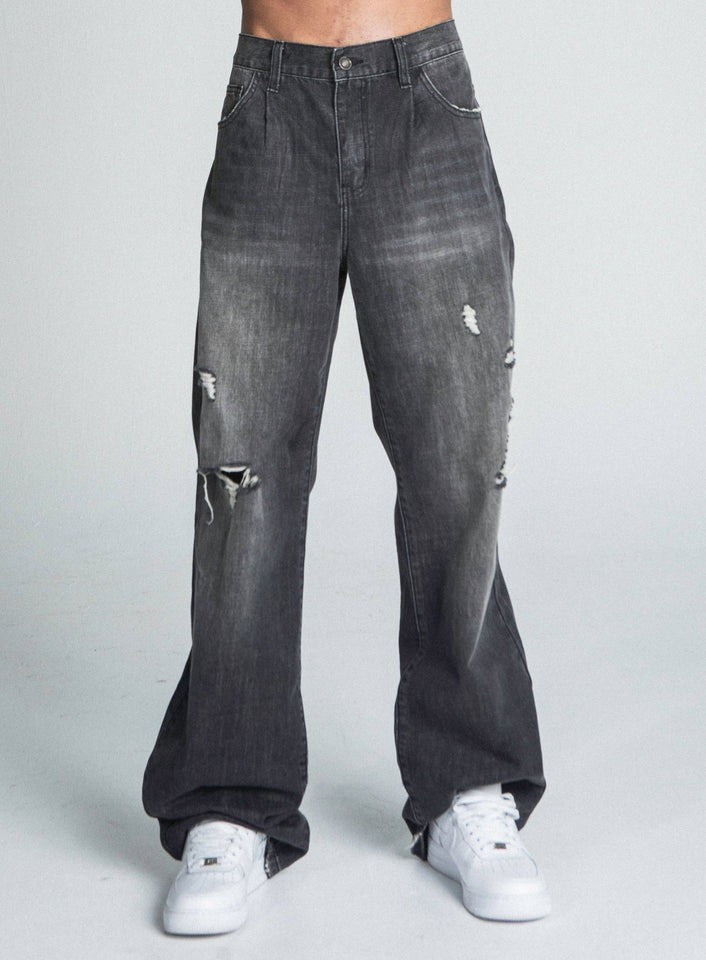 AJ09B - 2 BLACK DISTRESSED BAGGY JEANS - Wear with style