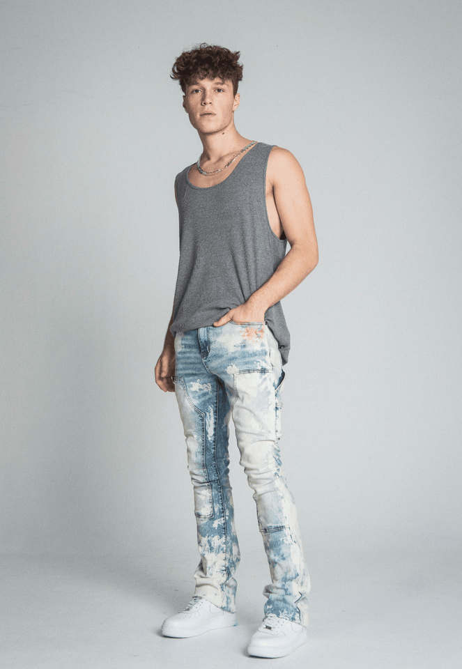 AJ19SK OIL PAINT STACKED JEANS - Wear with style