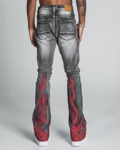 AJ23SK FLAME RHINESTONE STACKED JEANS - Wear with style