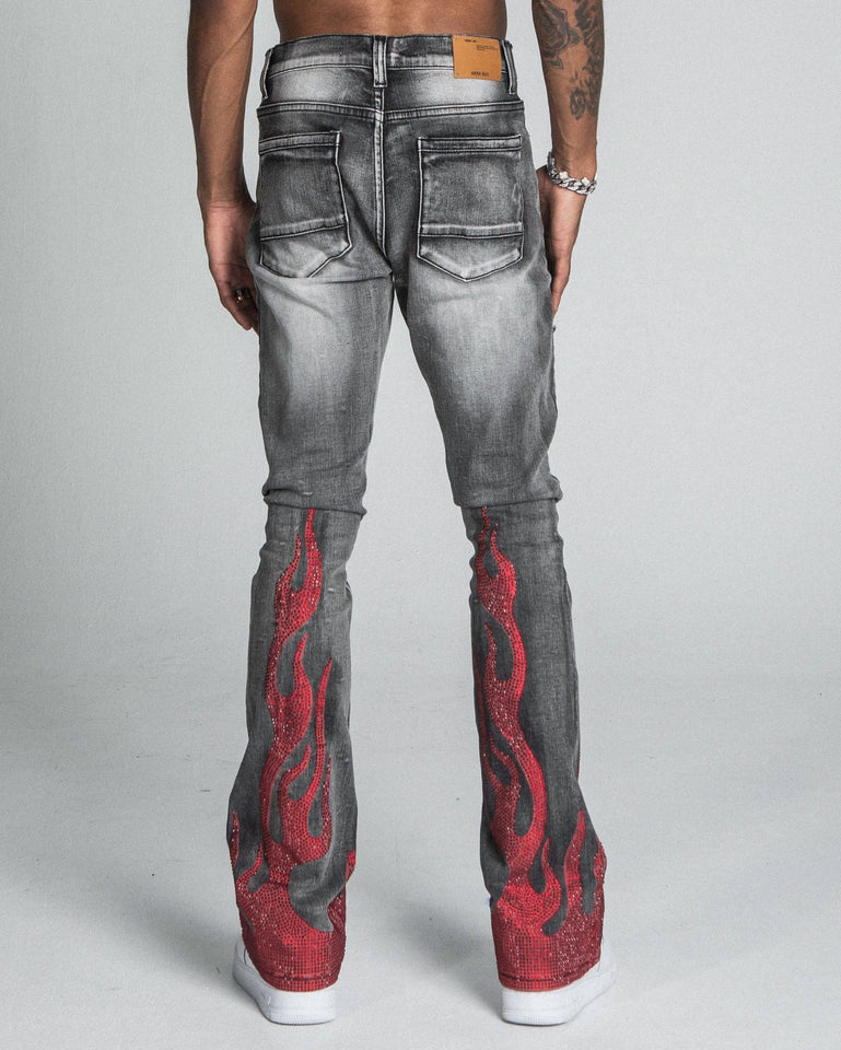 AJ23SK FLAME RHINESTONE STACKED JEANS - Wear with style