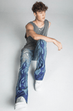 AJ23SK FLAME RHINESTONE STACKED JEANS - Wear with style