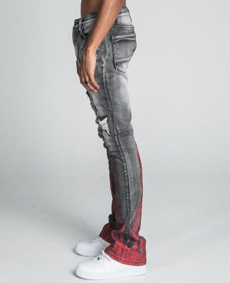 AJ23SK FLAME RHINESTONE STACKED JEANS - Wear with style