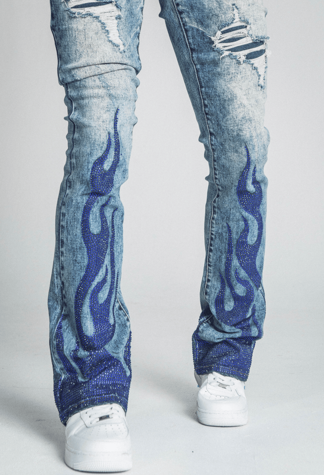 AJ23SK FLAME RHINESTONE STACKED JEANS - Wear with style