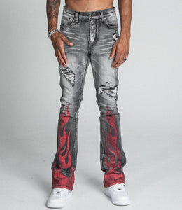 AJ23SK FLAME RHINESTONE STACKED JEANS - Wear with style