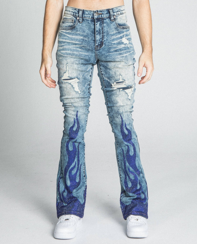 AJ23SK FLAME RHINESTONE STACKED JEANS - Wear with style