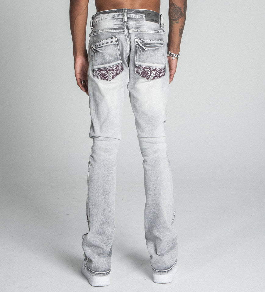 AJ27SK LACE FADED WASH STACKED JEANS - Wear with style