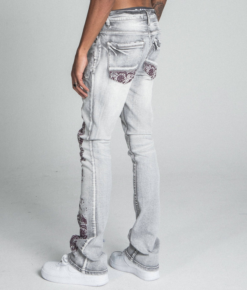 AJ27SK LACE FADED WASH STACKED JEANS - Wear with style