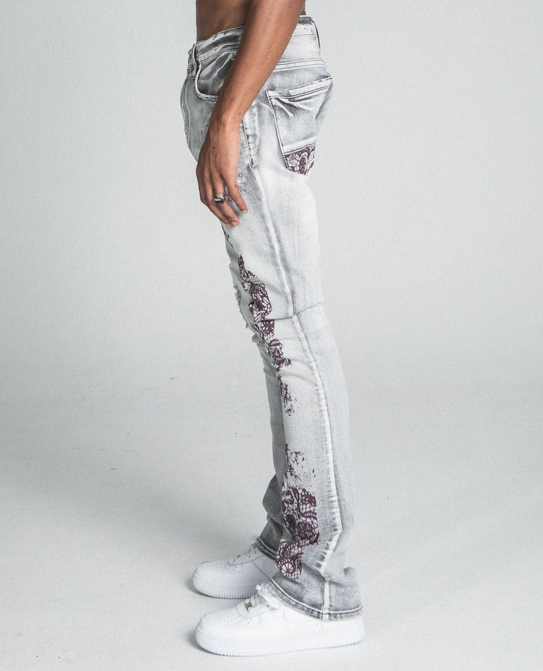 AJ27SK LACE FADED WASH STACKED JEANS - Wear with style