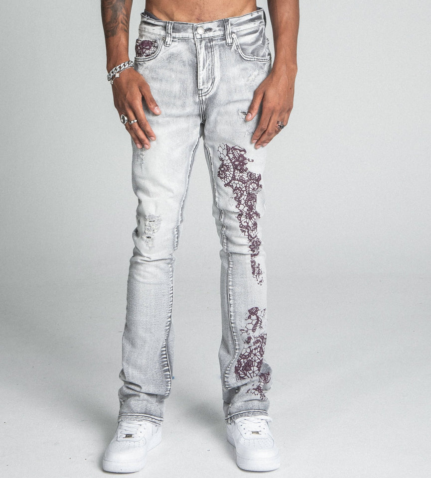 AJ27SK LACE FADED WASH STACKED JEANS - Wear with style