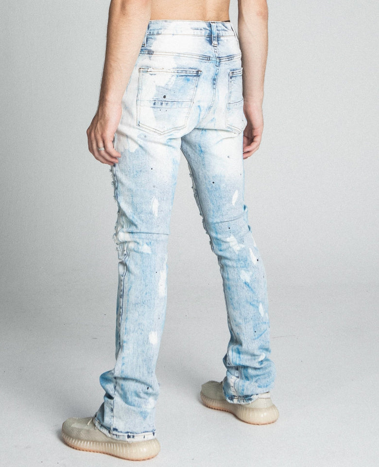 AJ28SK LIGHT BLUE/WHITE PAINT STACKED JEANS - Wear with style