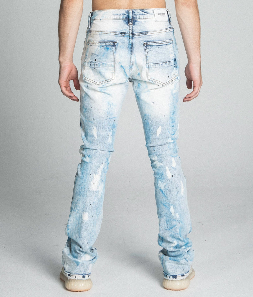 AJ28SK LIGHT BLUE/WHITE PAINT STACKED JEANS - Wear with style