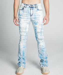 AJ28SK LIGHT BLUE/WHITE PAINT STACKED JEANS - Wear with style