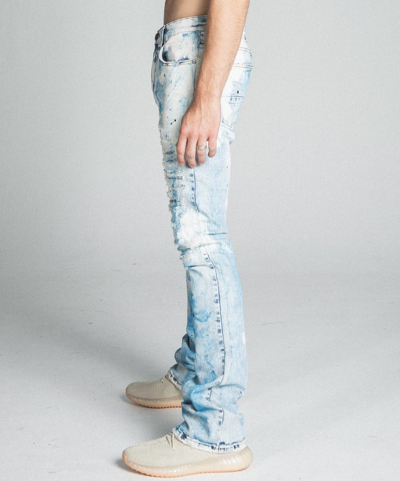 AJ28SK LIGHT BLUE/WHITE PAINT STACKED JEANS - Wear with style