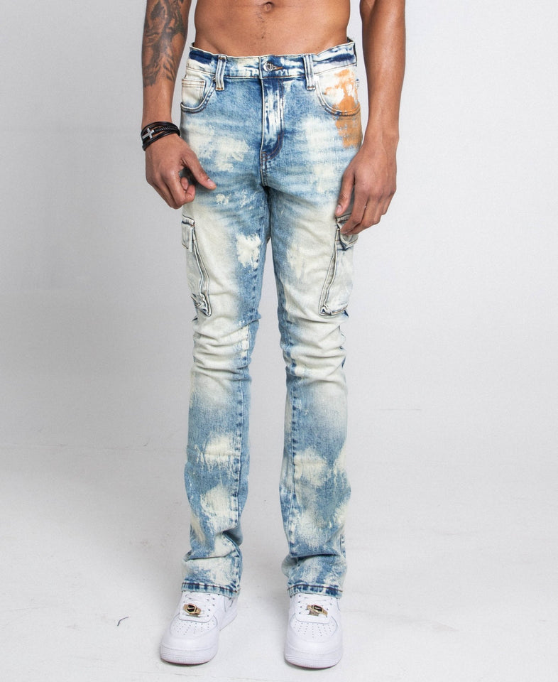 AJ29SK GREY/WHITE WASH STACKED CARGO JEANS - Wear with style