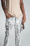 AJ29SK GREY/WHITE WASH STACKED CARGO JEANS - Wear with style