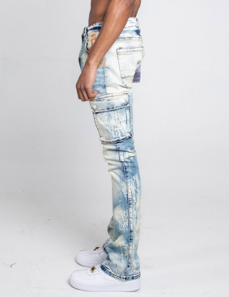 AJ29SK GREY/WHITE WASH STACKED CARGO JEANS - Wear with style